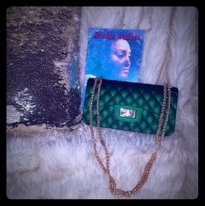 Cute Dark Green Purse with Gold Chain